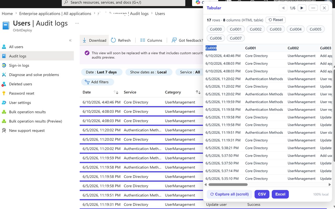 Tabular detecting a listing and previewing it as a table